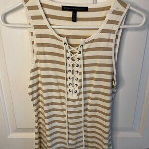 White House Black Market (WHBM) Casual Tank Top XS Gold & White Stripe